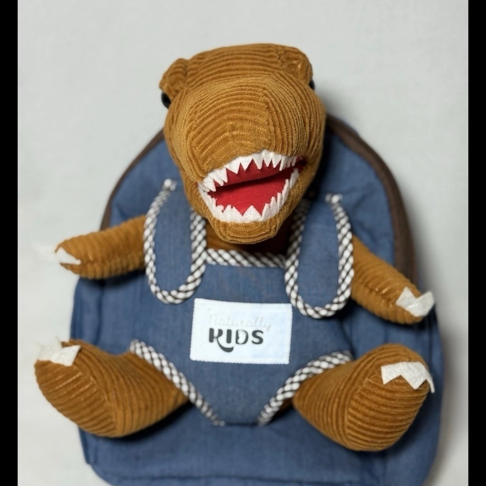 Toddler Backpack With Small Plush Brown T Rex Dinosaur By Naturally KIDS